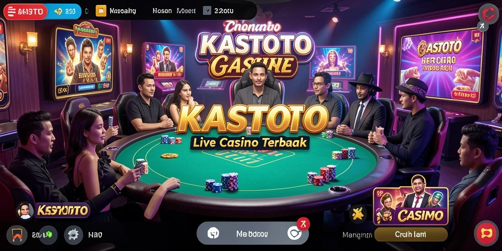 Screenshot gameplay KASTOTO menunjukkan dealer profesional dan suasana kasino yang menarik.