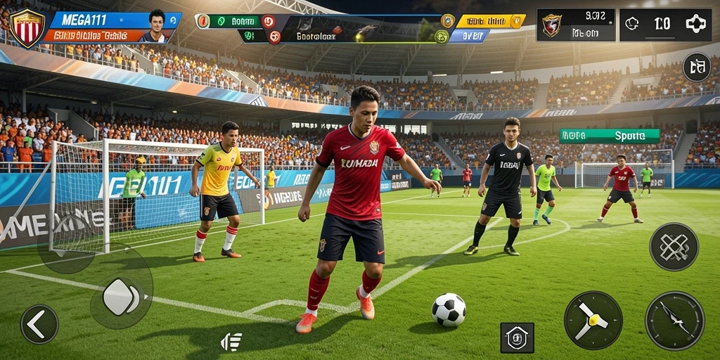 Tangkapan layar dari gameplay MEGA111 yang menampilkan aksi olahraga yang seru.