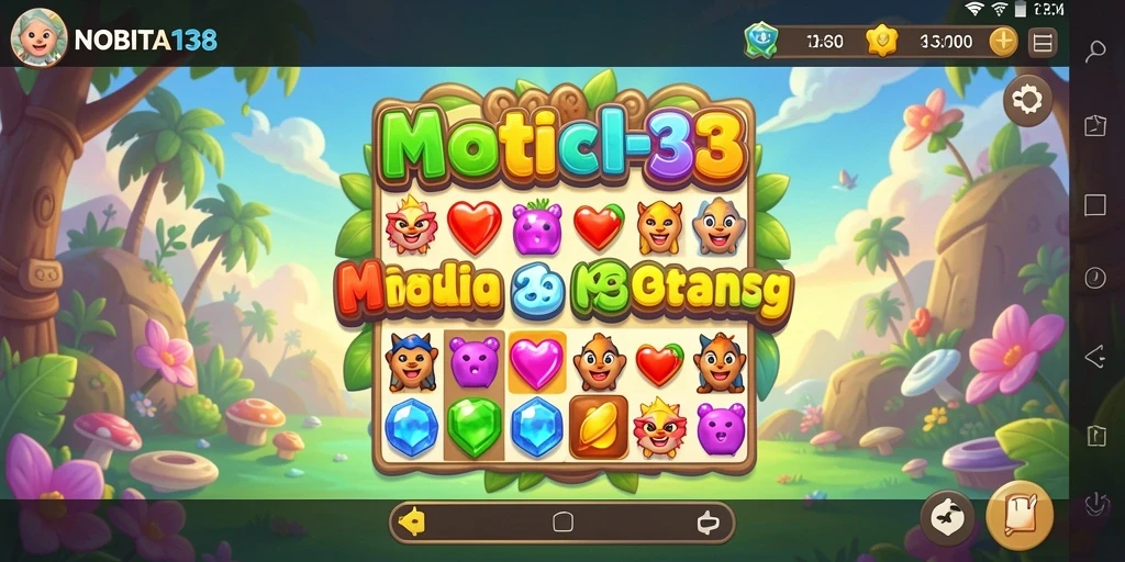 Tampilan gameplay seru NOBITA138 dengan karakter unik dan tantangan Match-3.