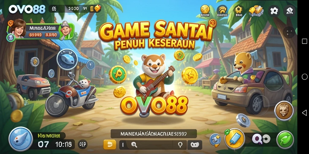Screenshot OVO88 menampilkan gameplay santai yang penuh warna.